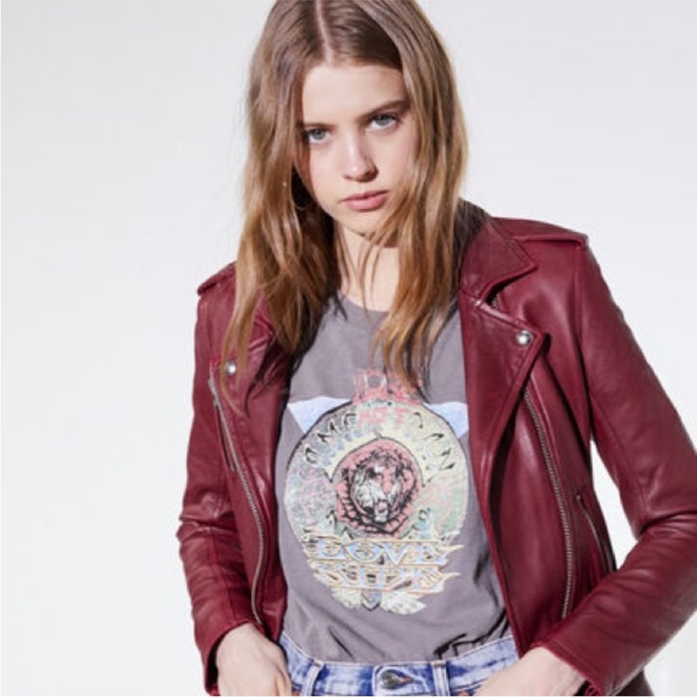 New Iro New Han Red Leather Motorcycle Jacket With Asymmetrical